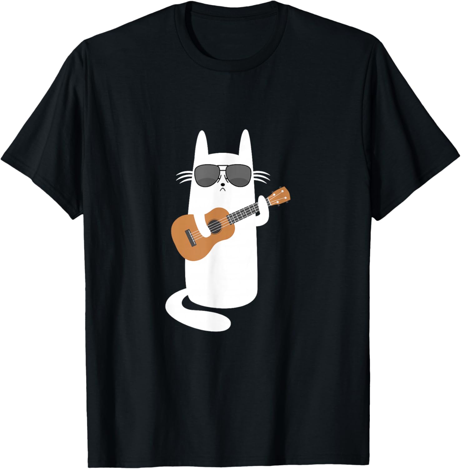 Ukulele Cat with Sunglasses Ukulele Player T-Shirt - T-Shirt | Black