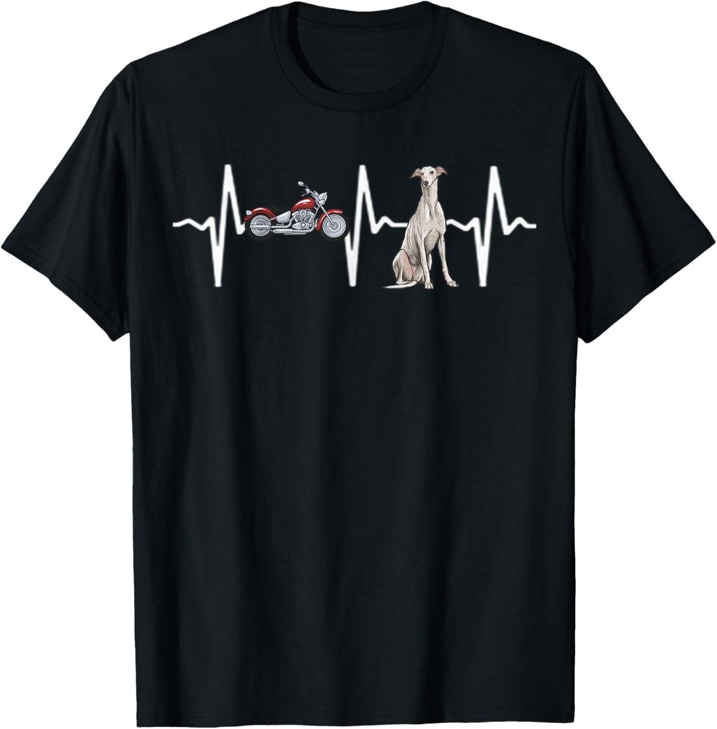 Motorcycle Greyhound Heartbeat Dog Lover Men Women Kids T-Shirt - T-Shirt | Black