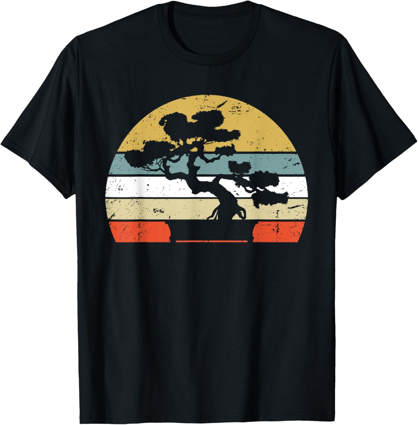 Bonsai Shirt Retro Vintage Sunset Bonsai Tree T-Shirt - T-Shirt | Black