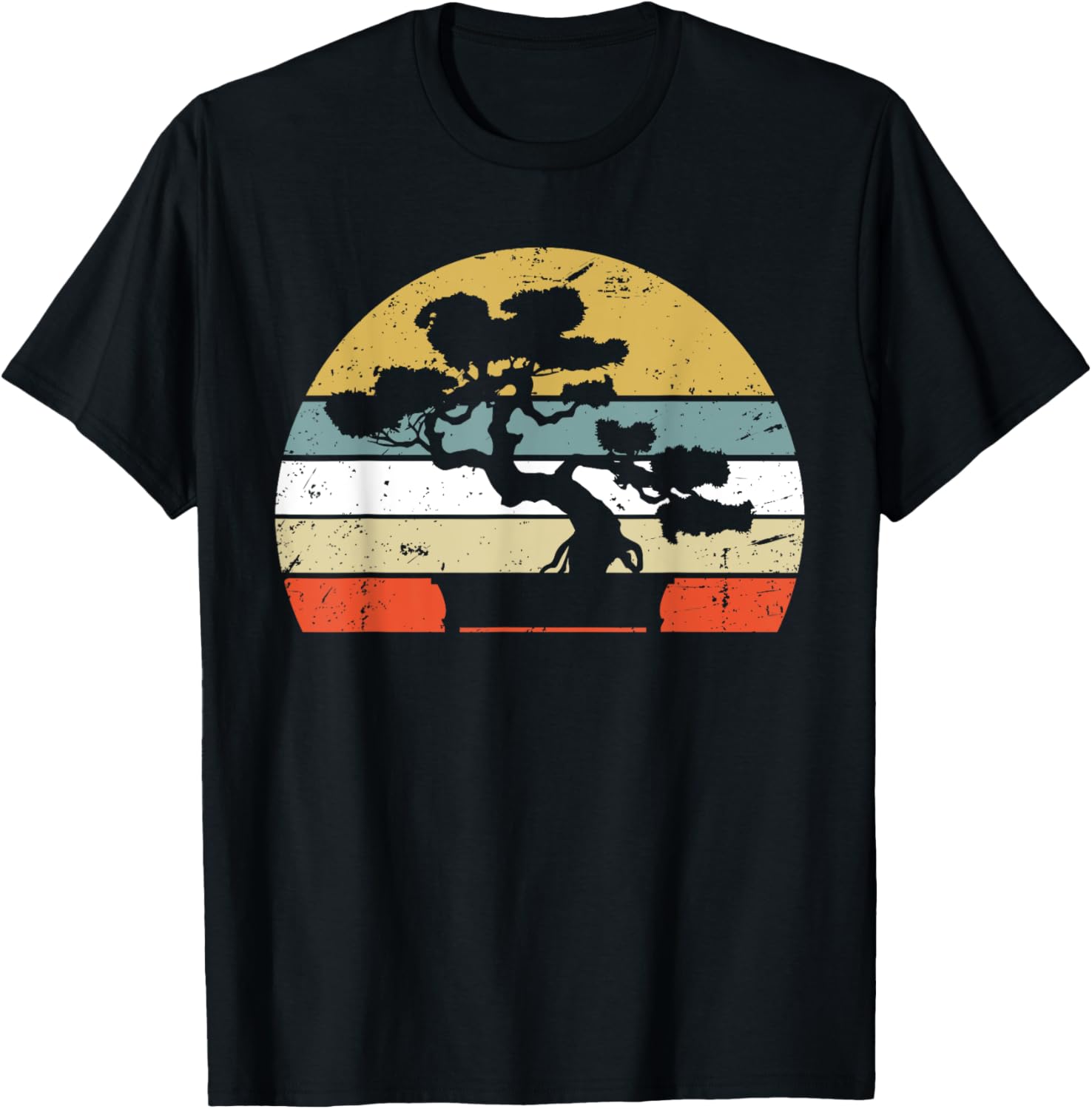 Bonsai Shirt Retro Vintage Sunset Bonsai Tree T-Shirt - T-Shirt | Black