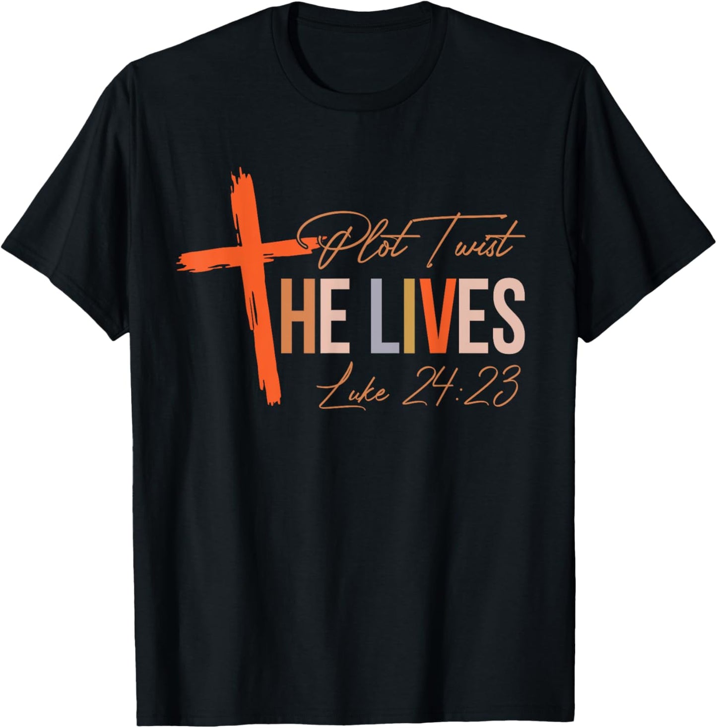 Vintage Plot Twist He Lives Cross Funny Christian Easter Day T-Shirt - T-Shirt | Black