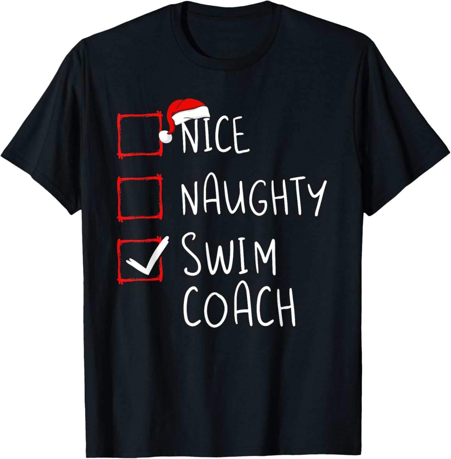 Nice Naughty Swim Coach Christmas List Xmas Santa Claus T-Shirt - T-Shirt | Black