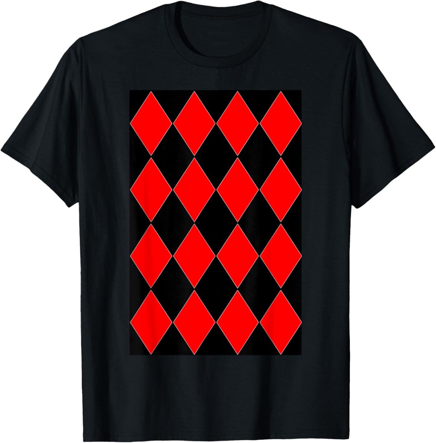 Geometric Large Harlequin Pattern Red and Black T-Shirt - T-Shirt | Black