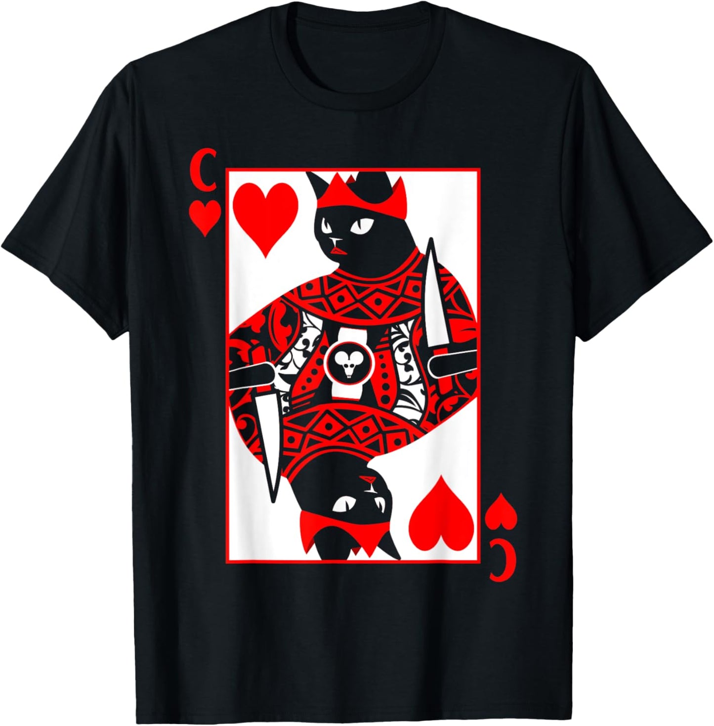 Queen Of Hearts Poker Card Cat And Girls T-Shirt - T-Shirt | Black