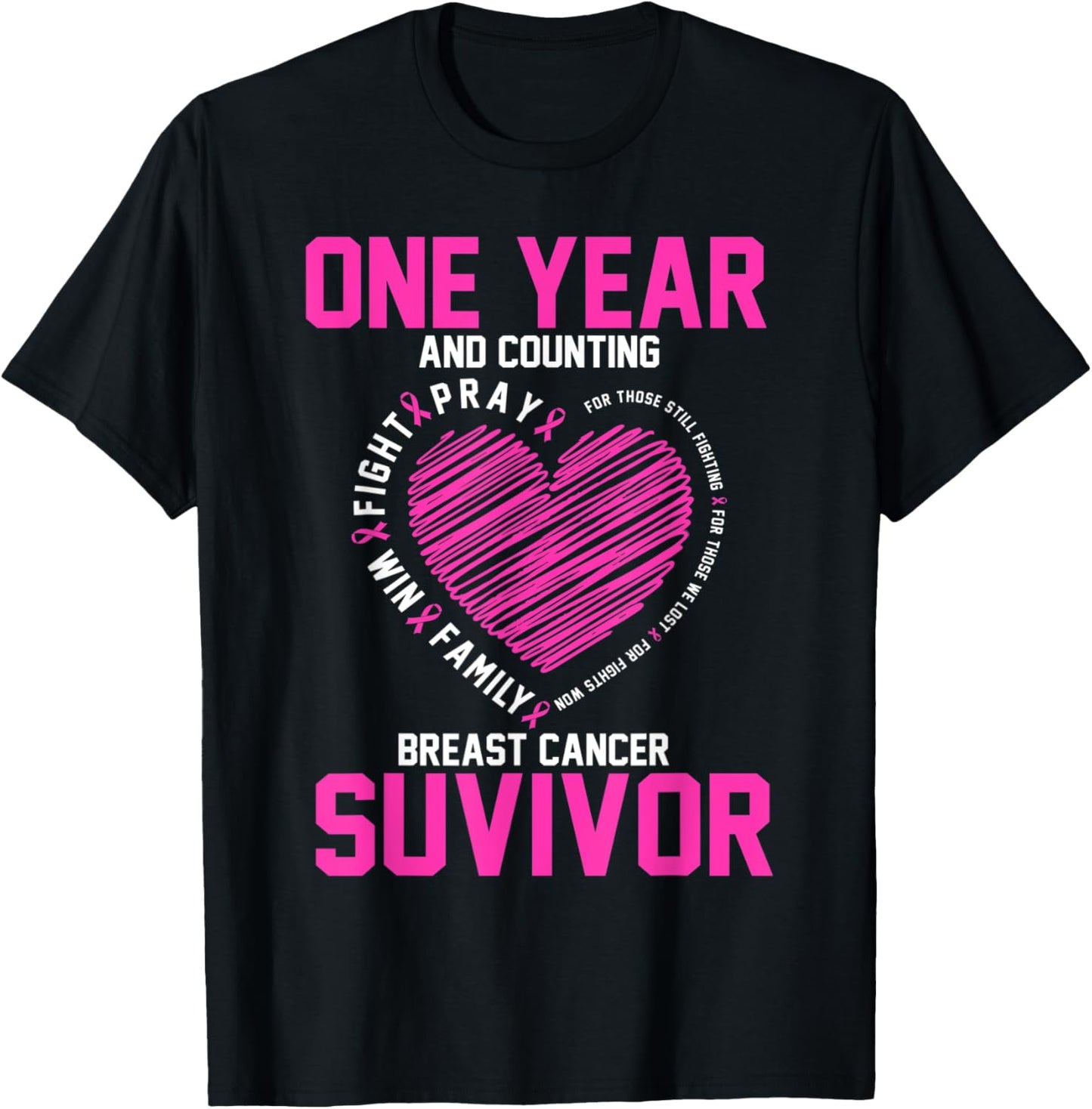 1 Year cancer free pink breast cancer awareness T-Shirt - T-Shirt | Black