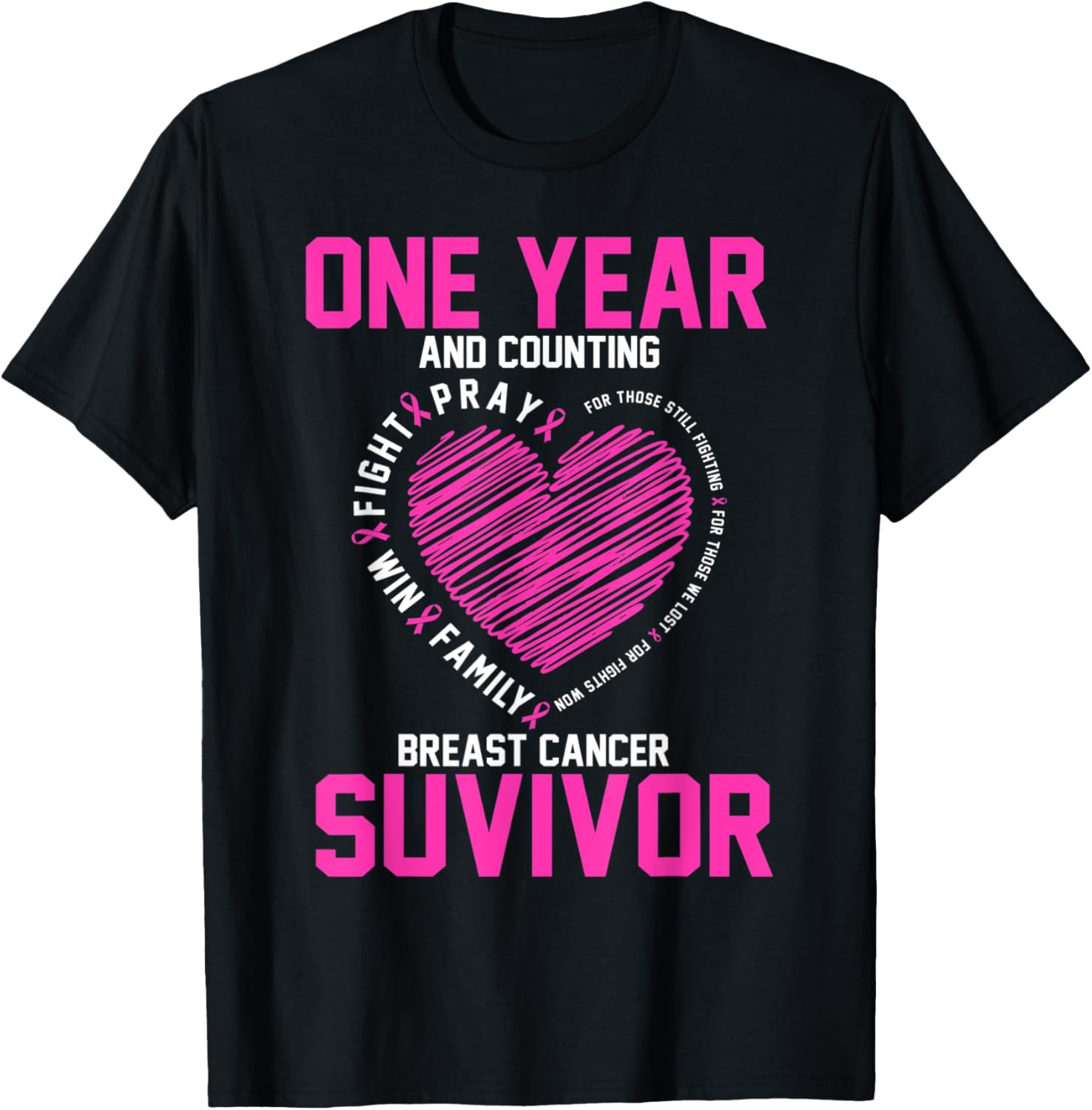 1 Year cancer free pink breast cancer awareness T-Shirt - T-Shirt | Black