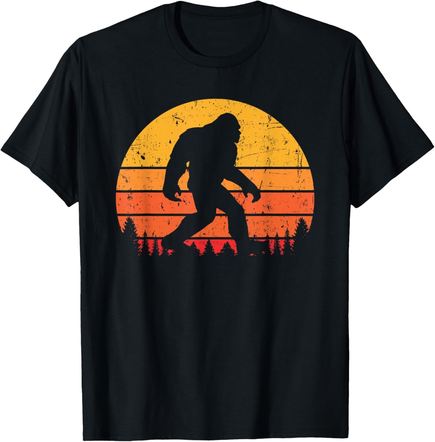 Bigfoot Sasquatch Yeti Retro Vintage Sunset Distressed T-Shirt - T-Shirt | Black