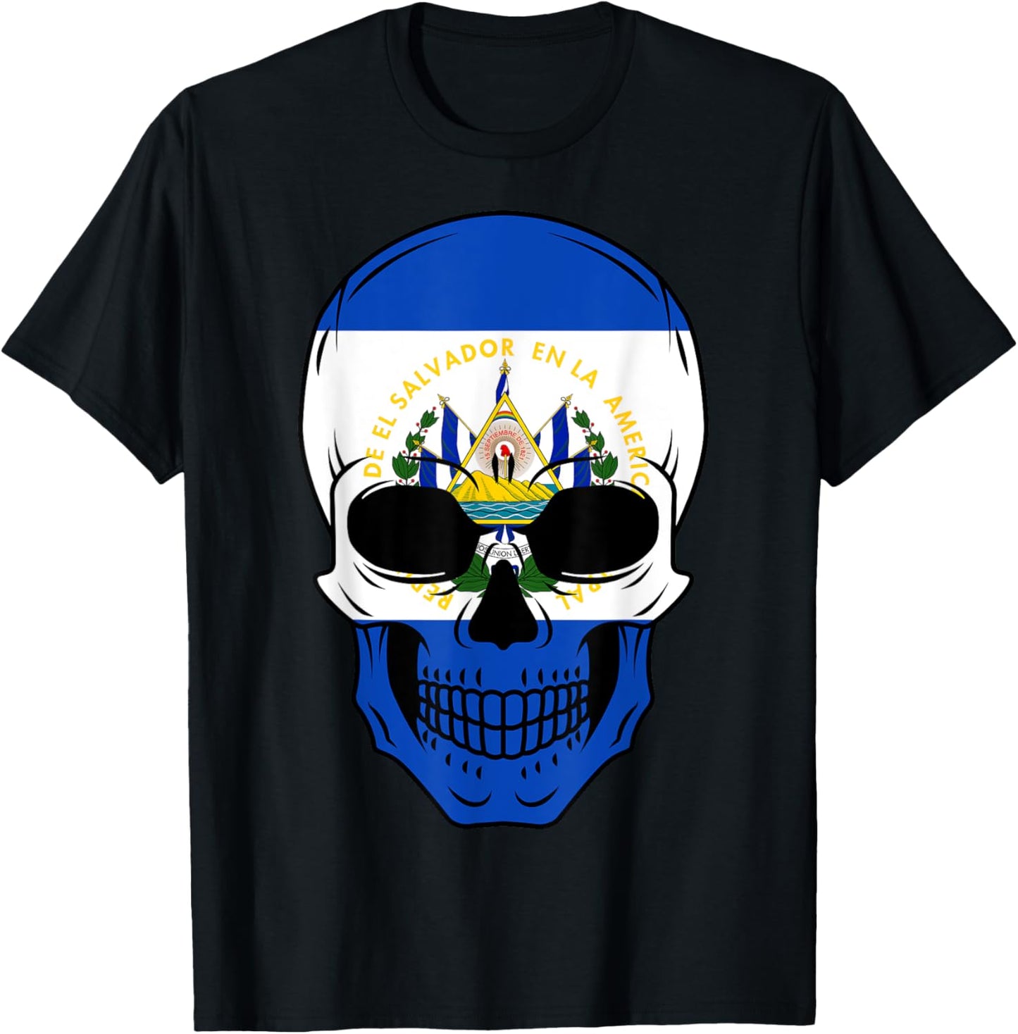 El Salvador Flag Skull Salvadoran Roots Heritage Patriotic T-Shirt - T-Shirt | Black