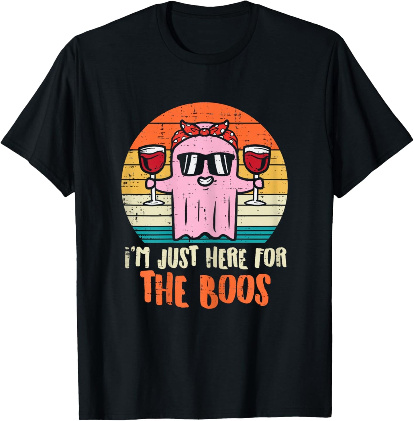 Im Just Here For The Boos Ghost Wine Retro Halloween Women T-Shirt - T-Shirt | Black