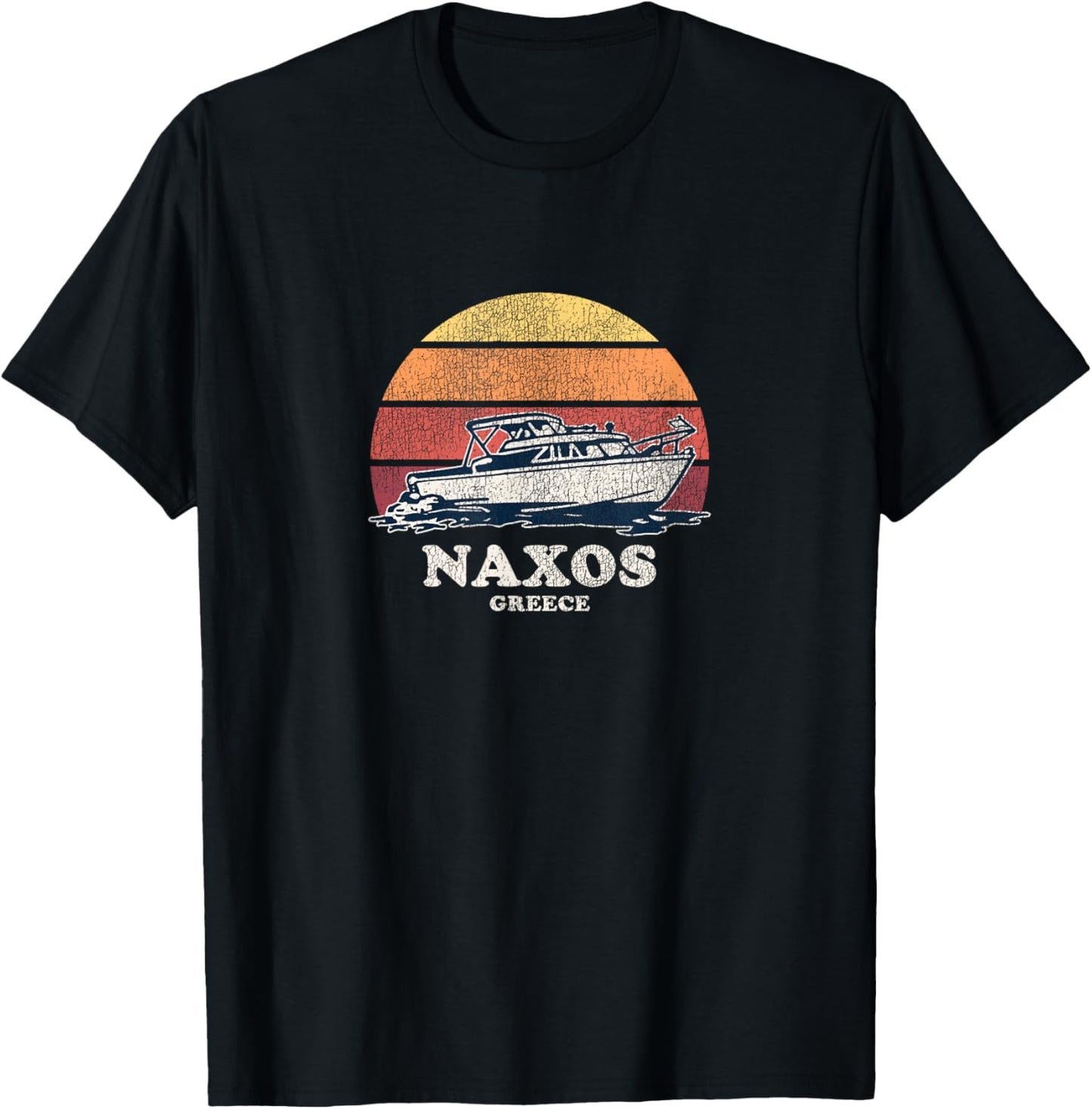 Naxos Greece Vintage Boating 70s Retro Boat Design T-Shirt - T-Shirt | Black