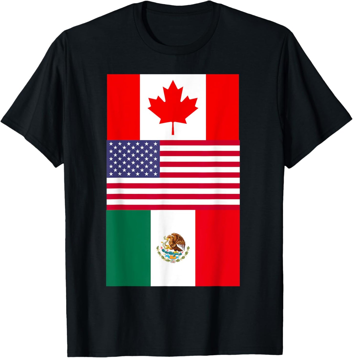 Canada USA Mexico North America Flags T-Shirt - T-Shirt | Black