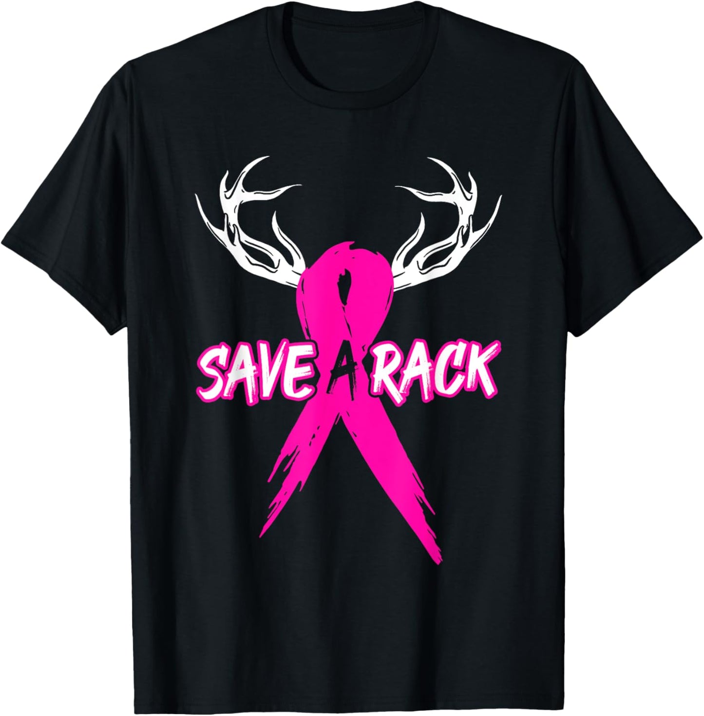 Breast Cancer Awareness Save A Rack Deer Pink Ribbon T-Shirt - T-Shirt | Black