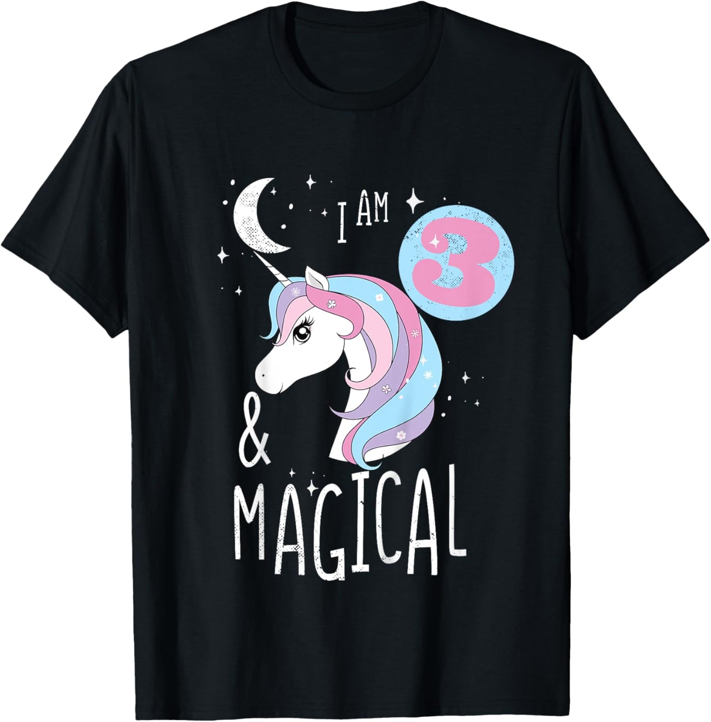 I AM 3 And Magical Unicorn 3rd Birthday 3 Years Girl T-Shirt - T-Shirt | Black
