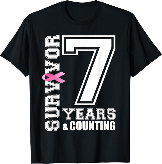 7 Years Breast Cancer Survivor Pink Ribbon Gifts T-Shirt - T-Shirt | Black