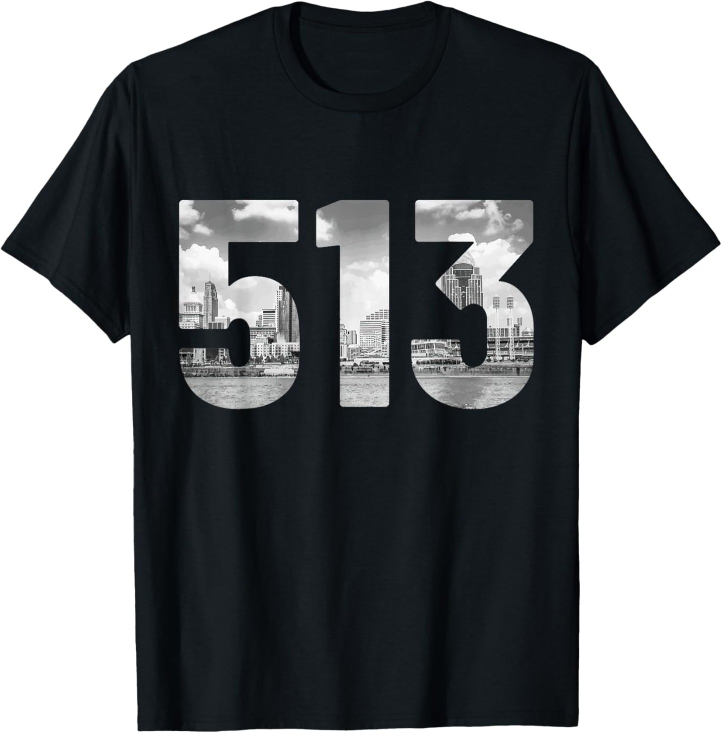 Cincinnati 513 Area Code Skyline Ohio Vintage T-Shirt - T-Shirt | Black
