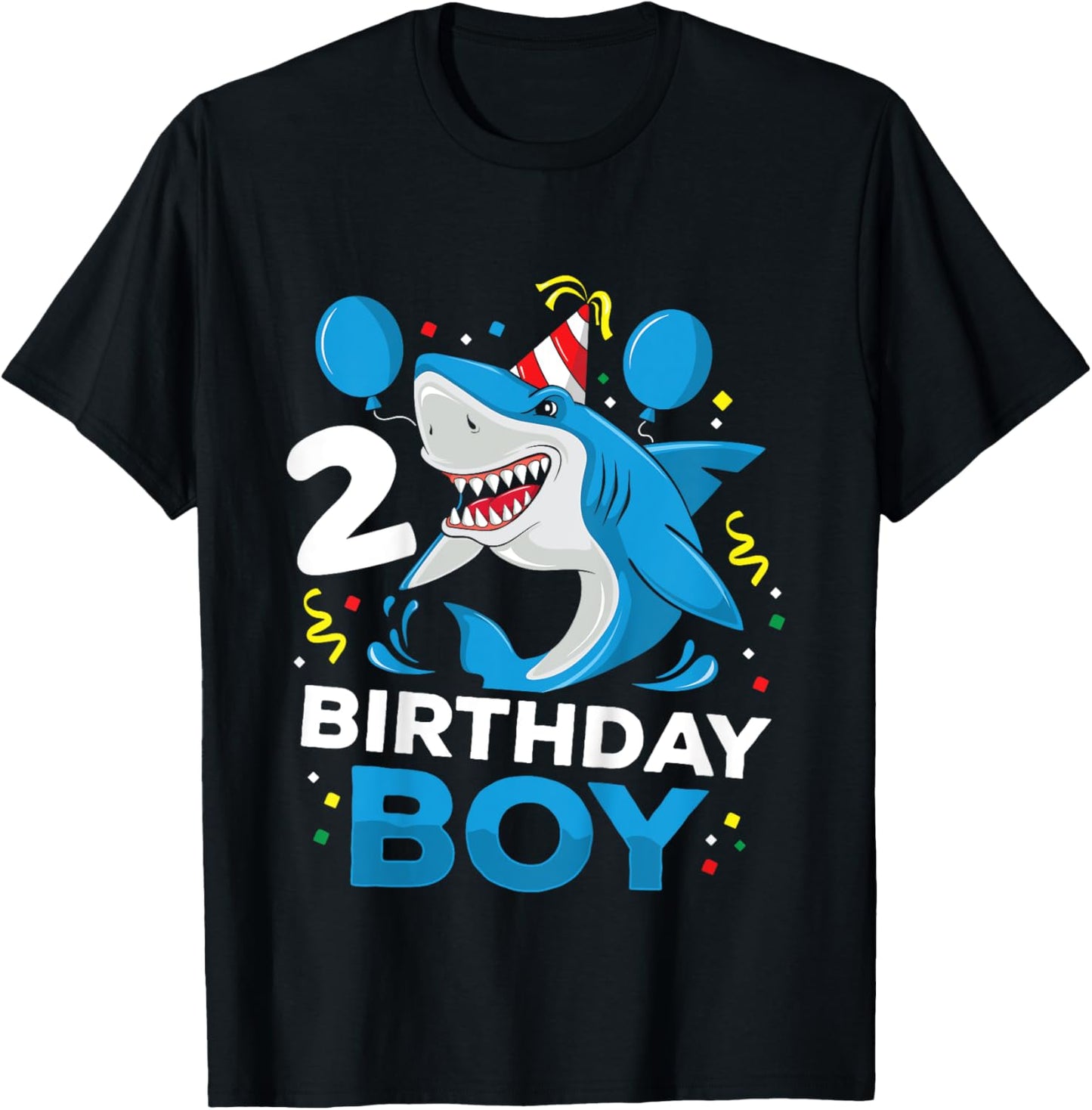 Kids 2nd Birthday Boy Shark Ocean Theme Party 2 Years Old Toddler T-Shirt - T-Shirt | Black