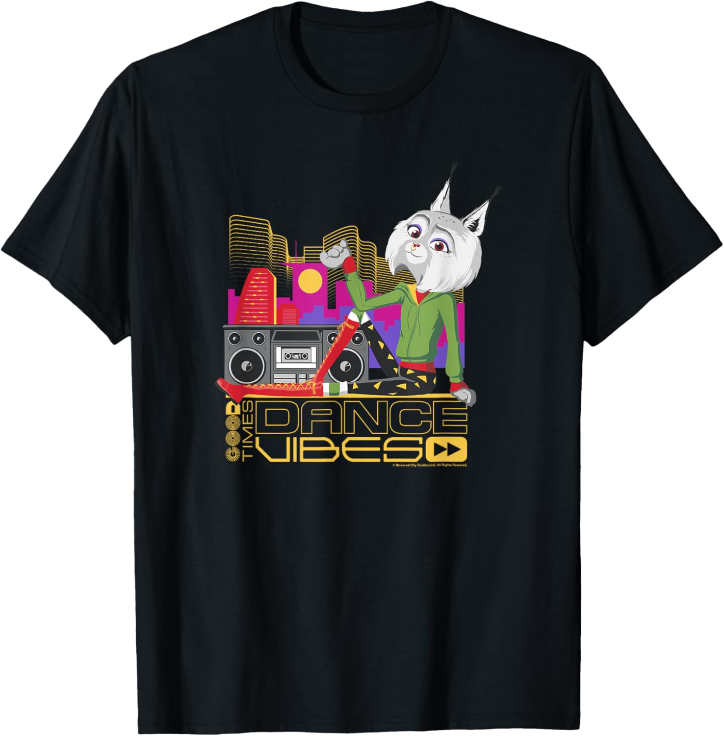 Sing 2 Nooshy Retro City Poster T-Shirt - T-Shirt | Black