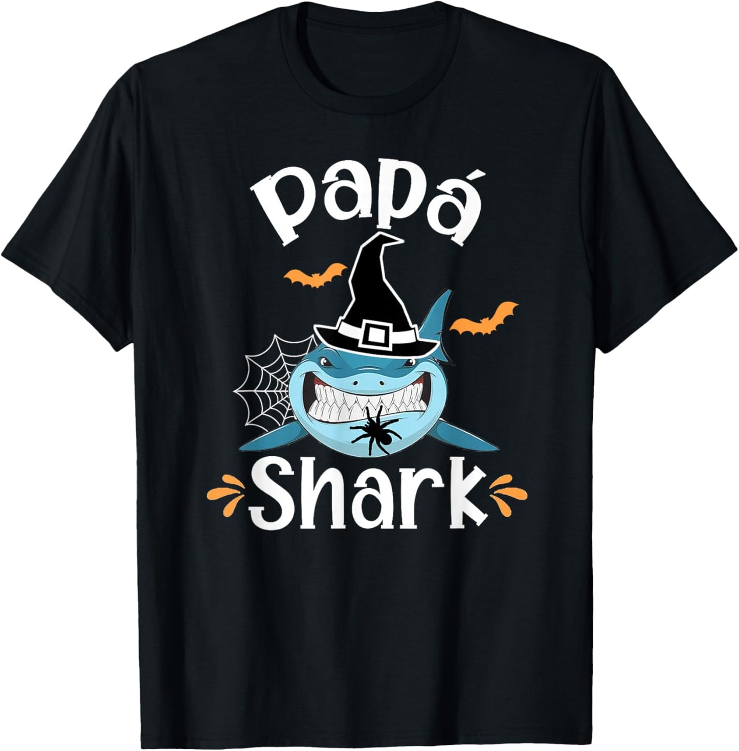 Papa Shark Spanish Dad Halloween Announcement Funny T-Shirt - T-Shirt | Black