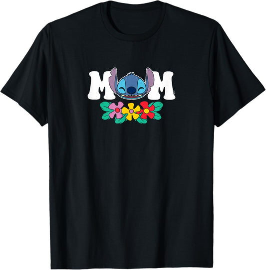 Lilo & Stitch - Mom Floral Flowers T-Shirt - T-Shirt | Black