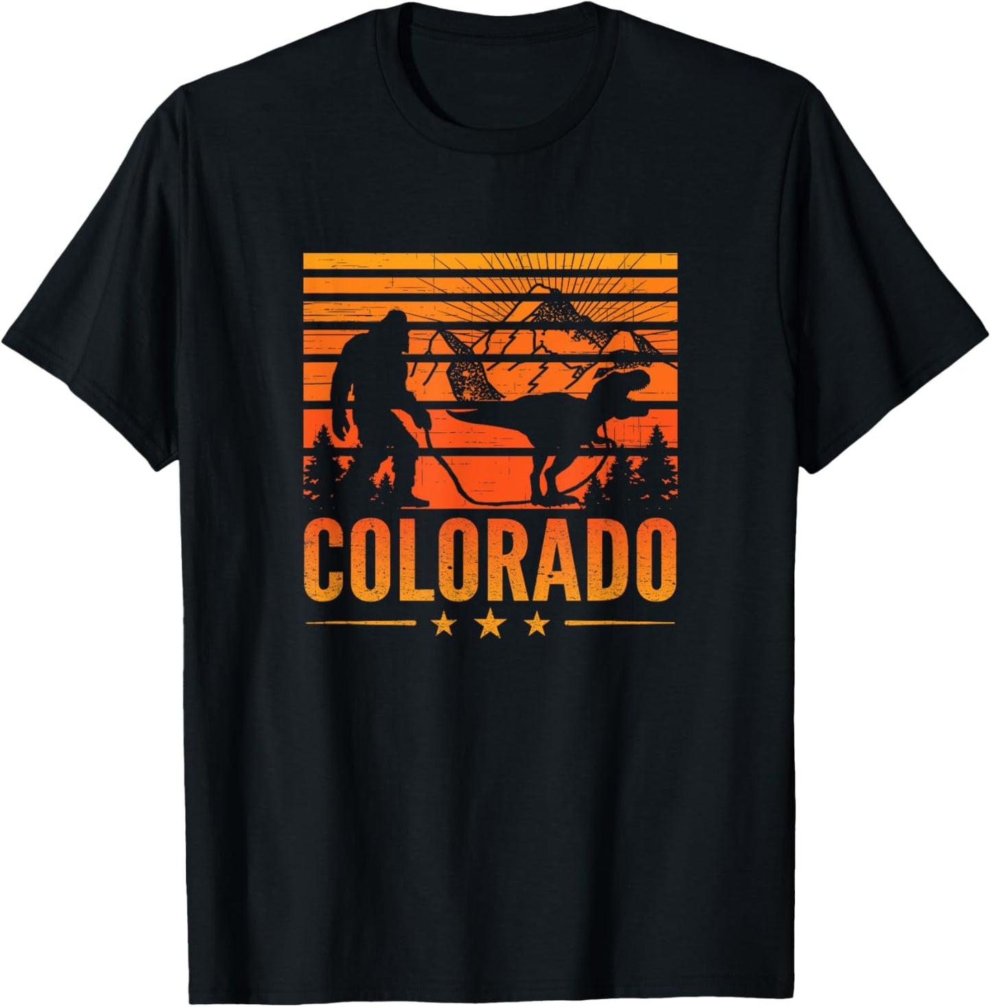 Colorado Bigfoot Mountain Dinosaur Bigfoot Camping Sasquatch T-Shirt - T-Shirt | Black