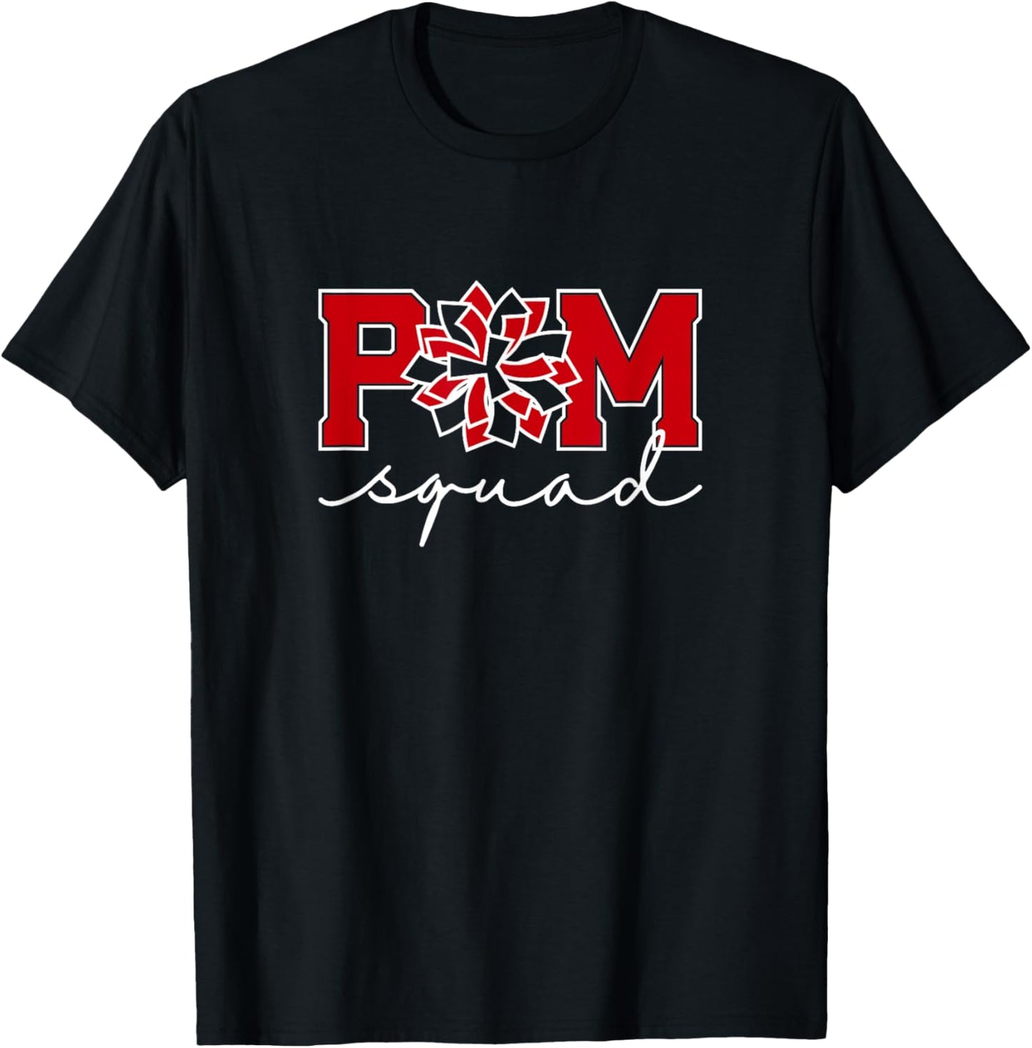Pom Squad for Dance, Cheer, Spirit Squad Red T-Shirt - T-Shirt | Black