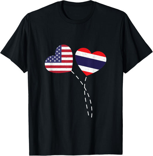 Loving USA Thailand Flag Heart Thai Americans Love T-Shirt - T-Shirt | Black