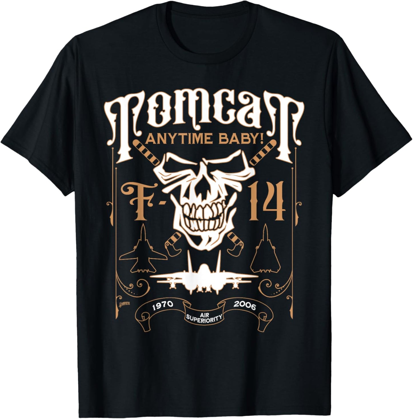 Classic F-14 Tomcat Military Fighter Jet Skull T-Shirt - T-Shirt | Black