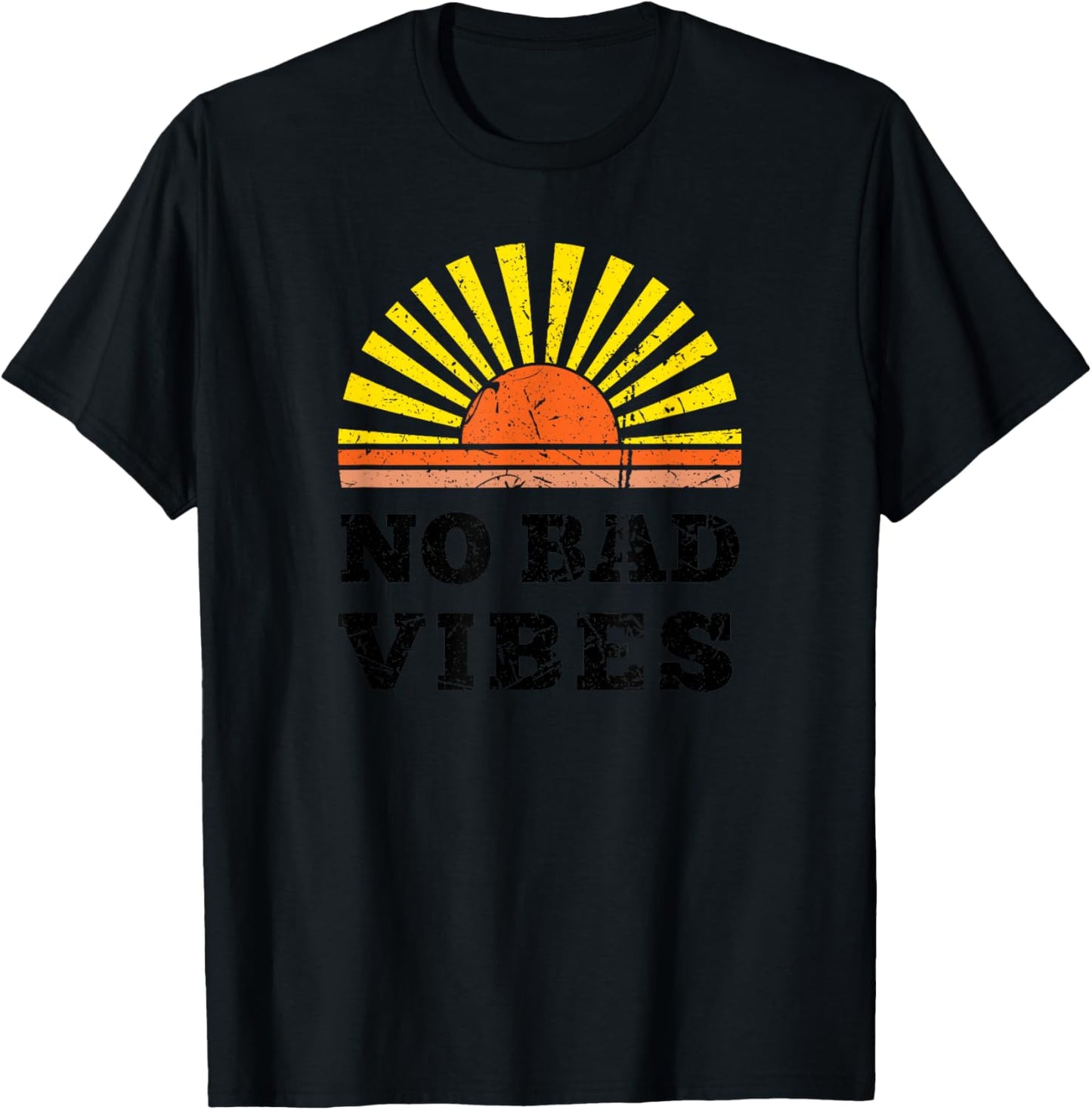 No Bad Vibes Summer Retro Sunset Think Positive Wellbeing Men Women Girls Kids T-Shirt - T-Shirt | Black