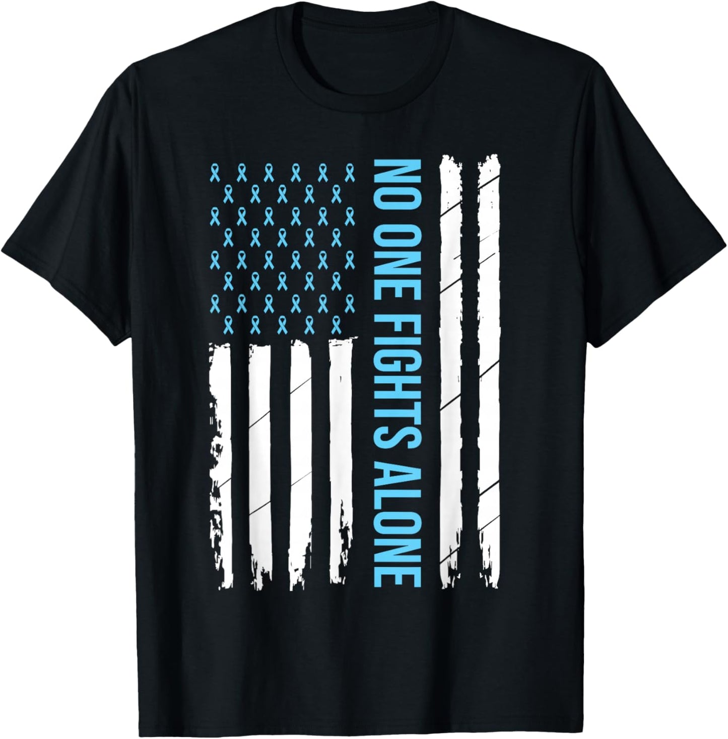 USA Prostate Cancer Awareness Light Blue Ribbon Survivor T-Shirt - T-Shirt | Black