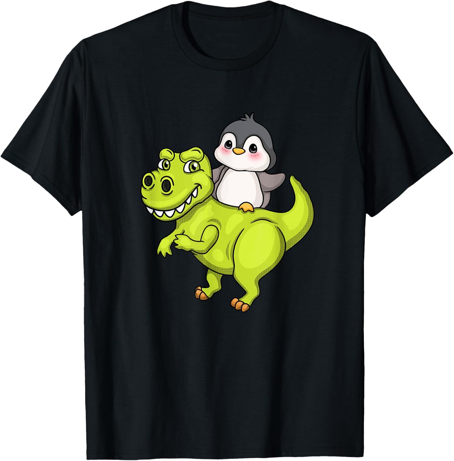Cute Penguin Riding T Rex Funny Dinosaur Cute Animal Lover T-Shirt - T-Shirt | Black
