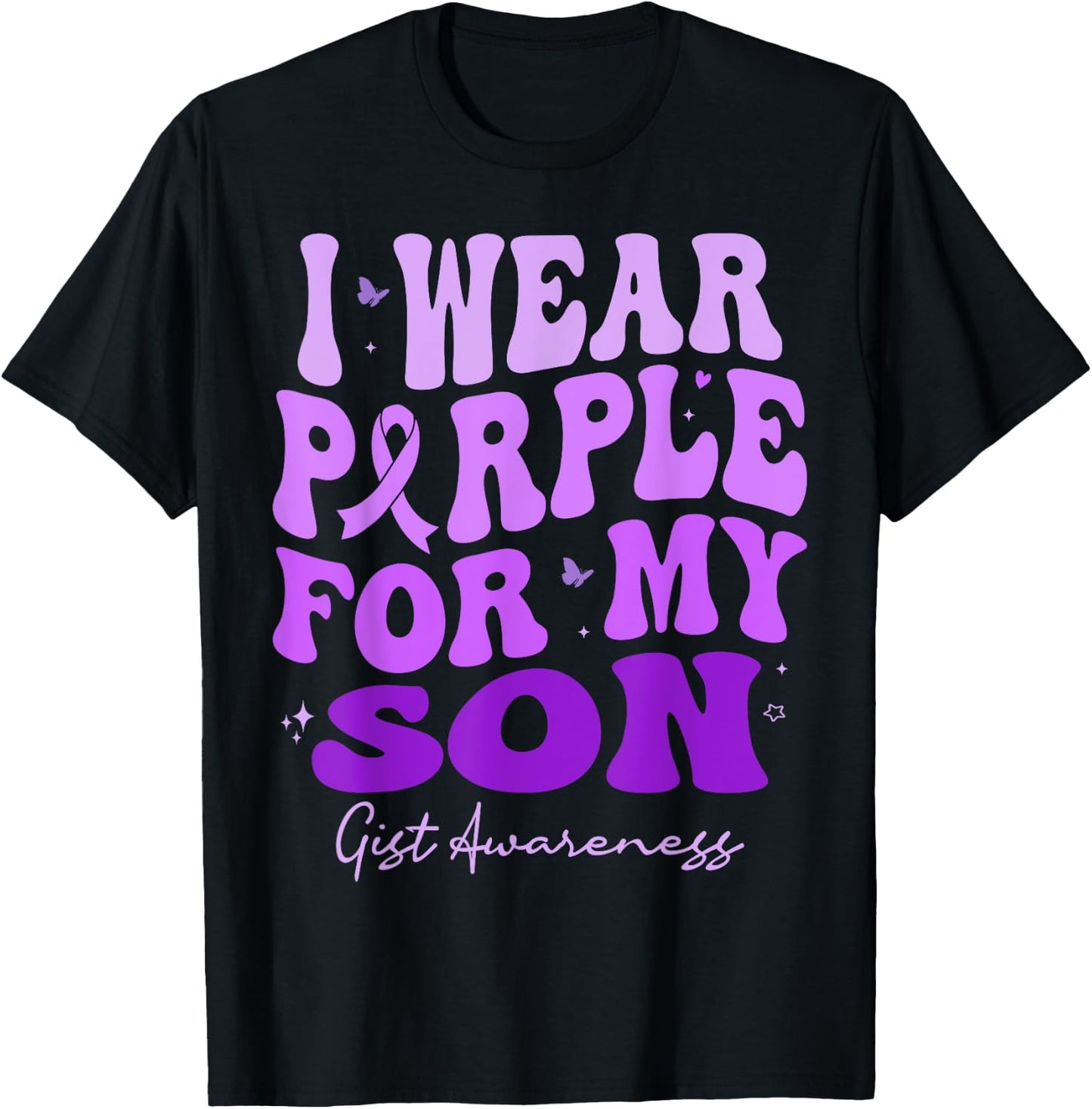 I Wear Purple For My Son GIST Awareness Retro Groovy T-Shirt - T-Shirt | Black
