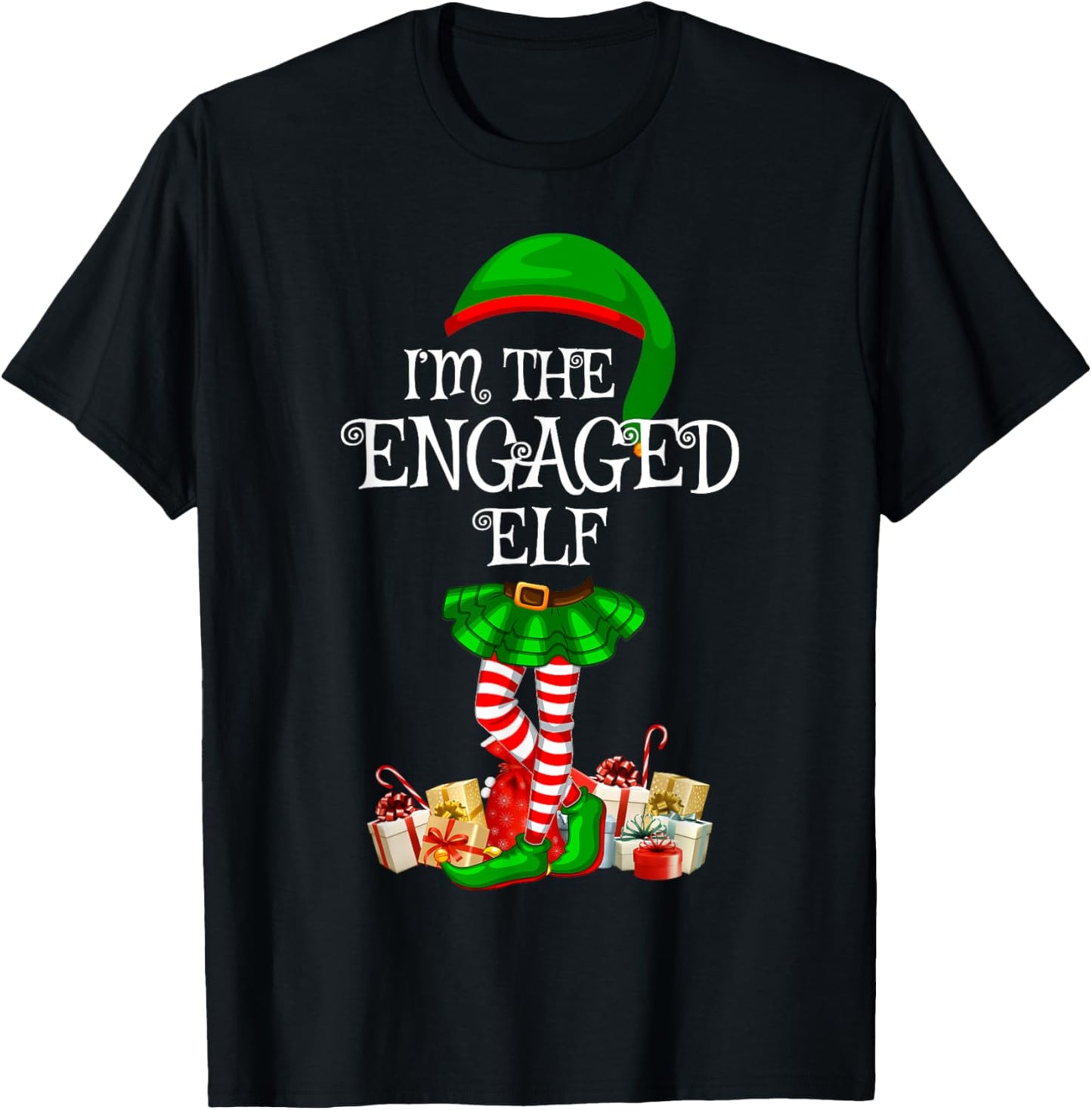 Matching Family Group I'm The Engaged Elf Christmas T-Shirt - T-Shirt | Black