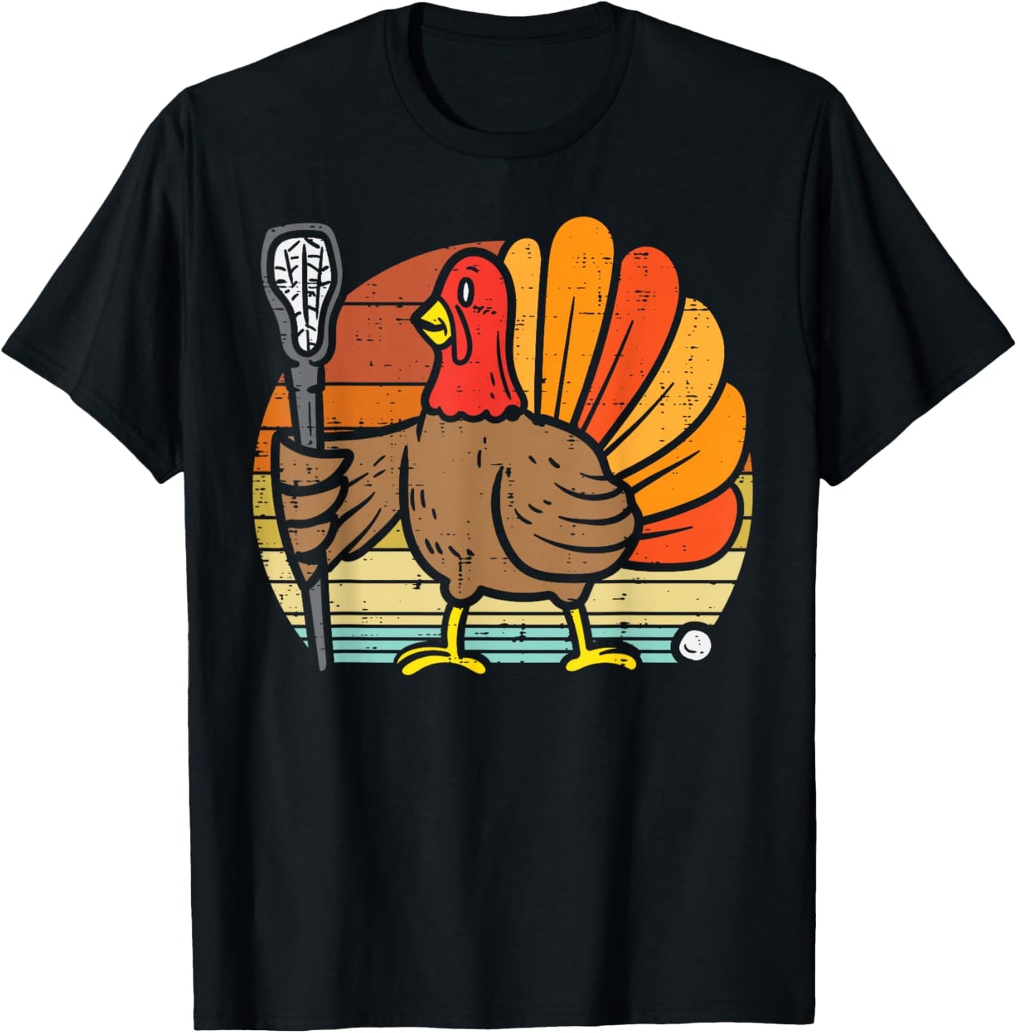 Turkey Lacrosse Retro Thanksgiving Sports Lax Men Women Kids T-Shirt - T-Shirt | Black