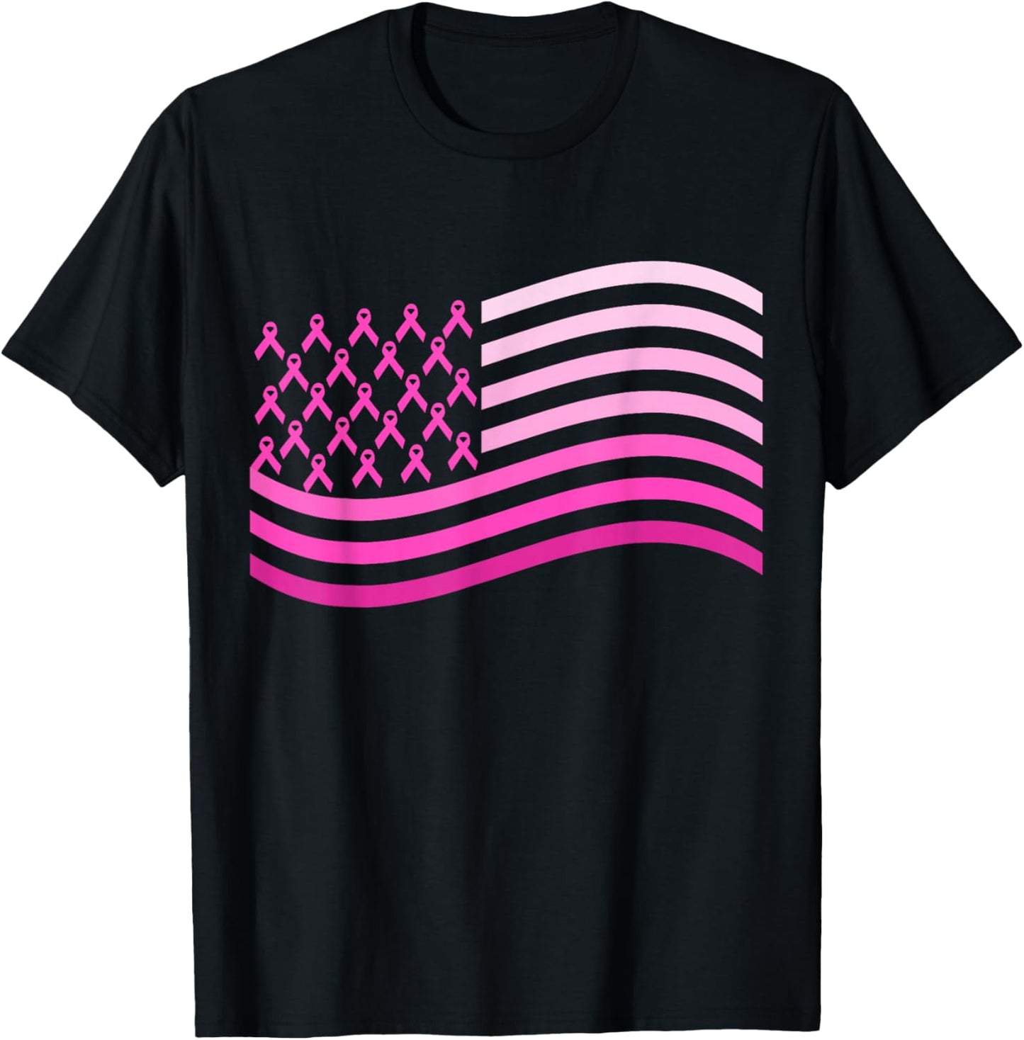 Pink Ribbon USA America Flag | Breast Cancer T-Shirt - T-Shirt | Black