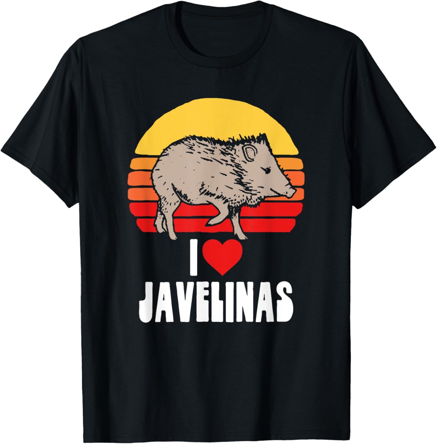 I Love Javelinas Vintage Retro 80s Sunset Cute Heart Arizona T-Shirt - T-Shirt | Black
