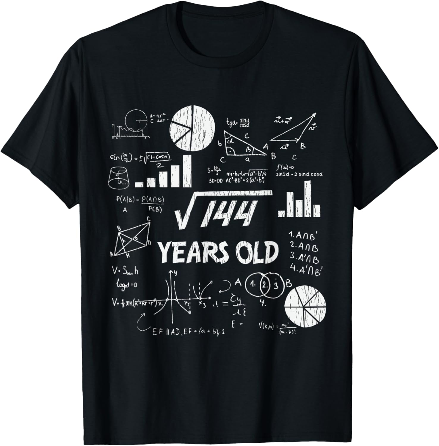 12th Birthday Square Root of 144 Vintage 12 Years Old Bday T-Shirt - T-Shirt | Black