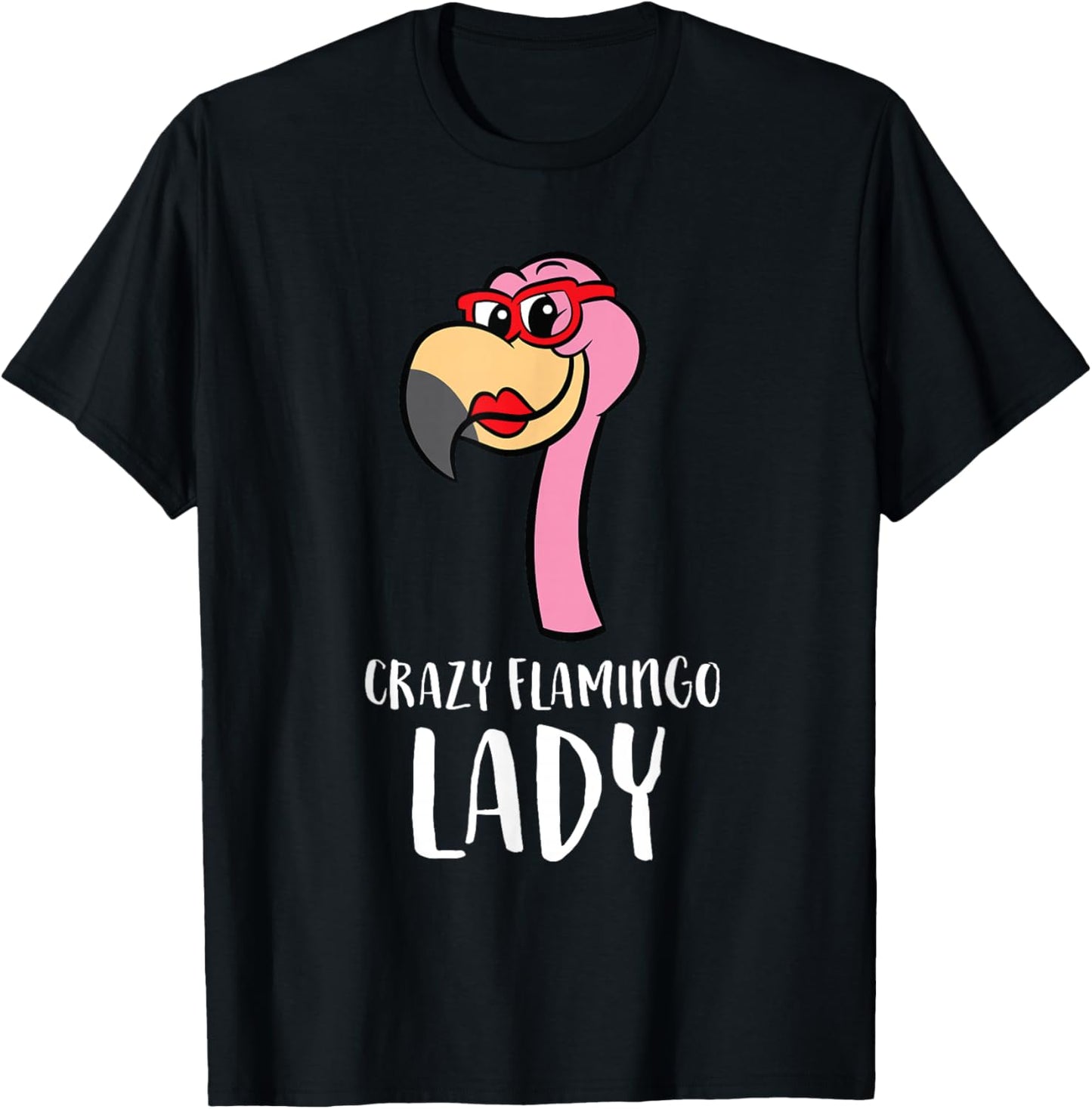 Crazy Flamingo Lady Cute Flamingo T-Shirt - T-Shirt | Black