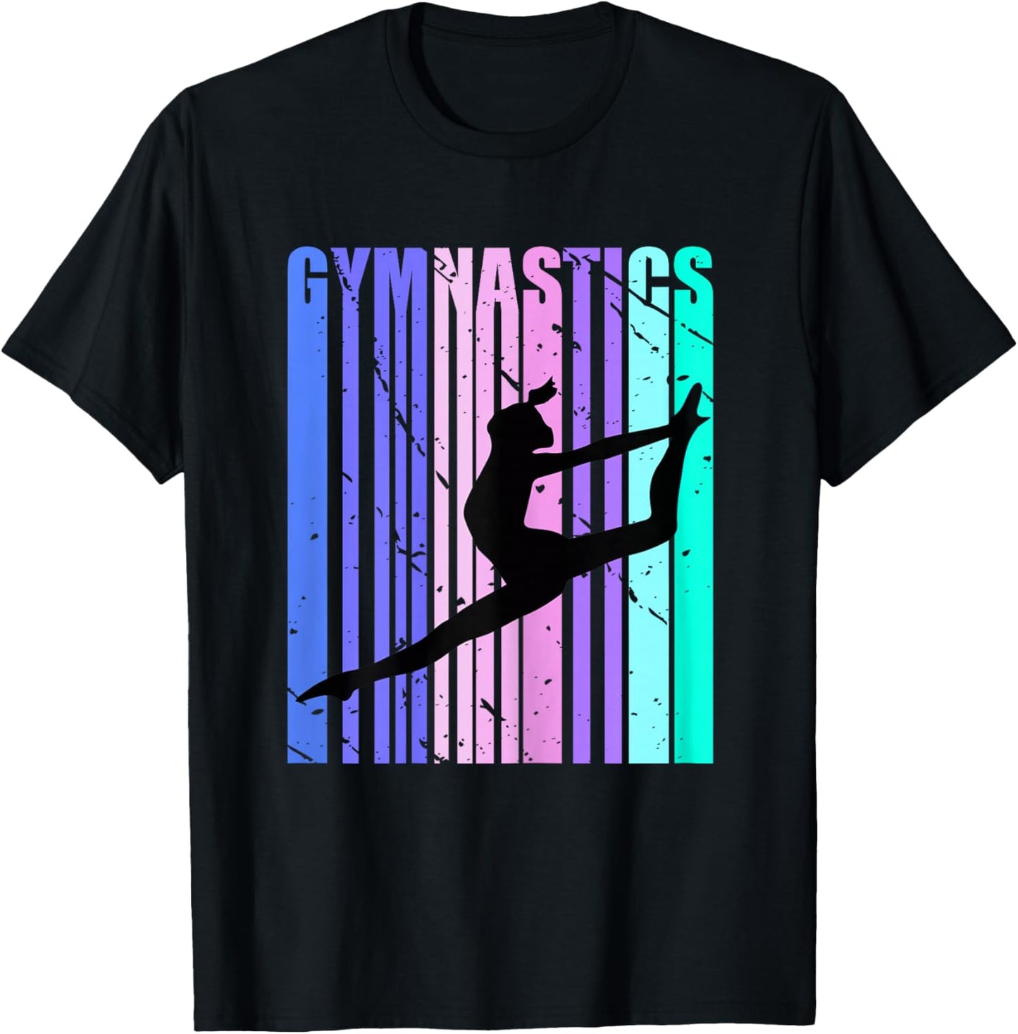 Retro Girls Gymnastics Purple Green Woman Women Gymnast T-Shirt - T-Shirt | Black