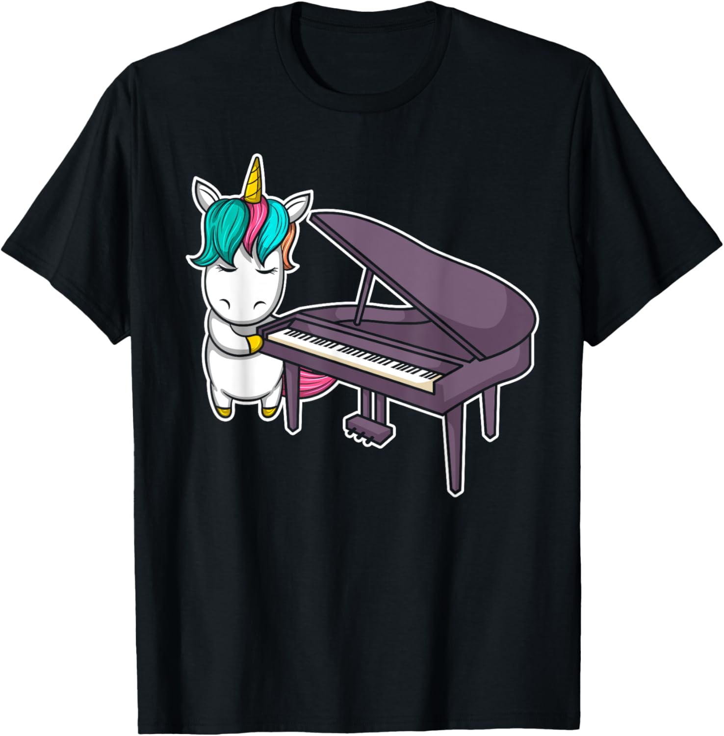 Cute Grand Piano Player Pianist Musician I Unicorn T-Shirt - T-Shirt | Black