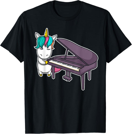 Cute Grand Piano Player Pianist Musician I Unicorn T-Shirt - T-Shirt | Black