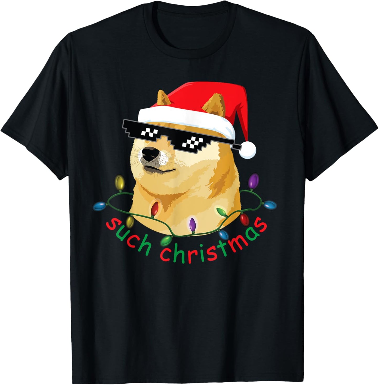 Funny Shiba Inu Doge Such Christmas Meme Dogecoin Santa Hat T-Shirt - T-Shirt | Black
