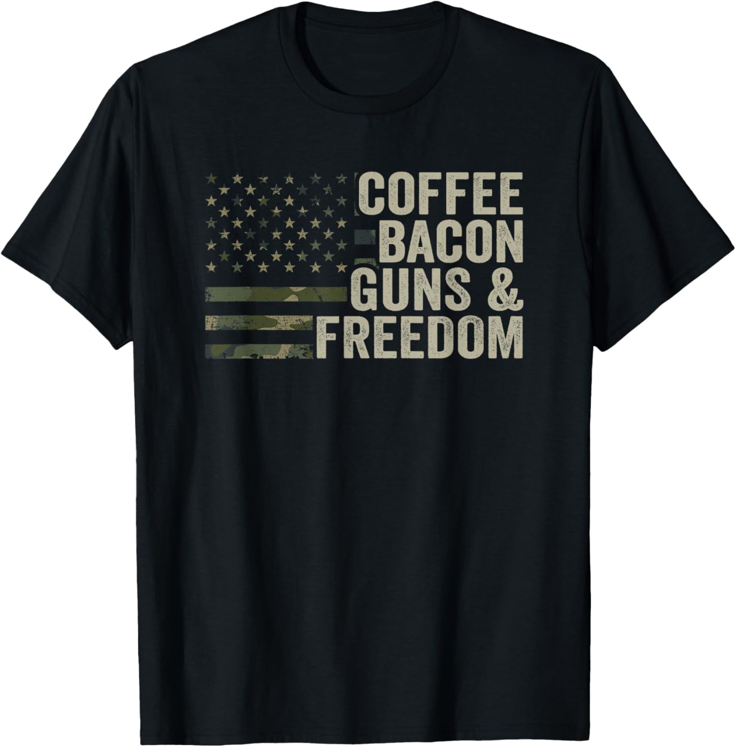 Coffee Bacon Guns & Freedom - BBQ Grill Gun Camouflage Flag T-Shirt - T-Shirt | Black