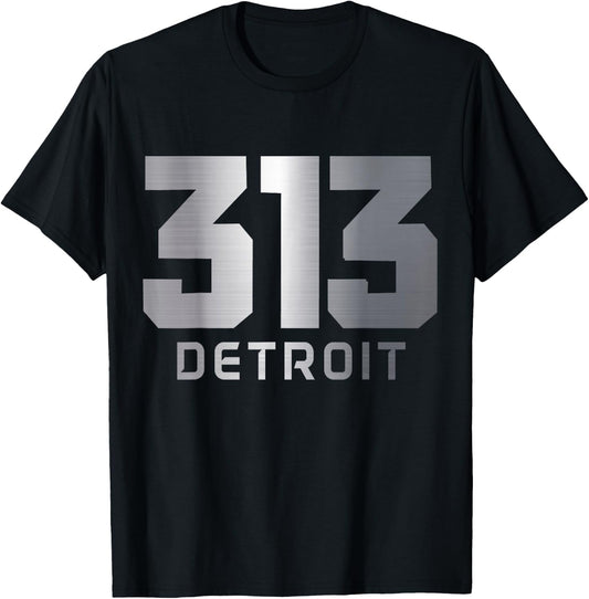 313 Detroit Area Code Night Skyline Vintage Pride Michigan T-Shirt - T-Shirt | Black