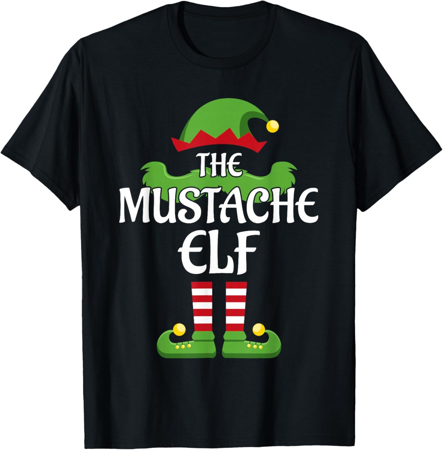 Mustache Elf Family Matching Group Christmas T-Shirt - T-Shirt | Black