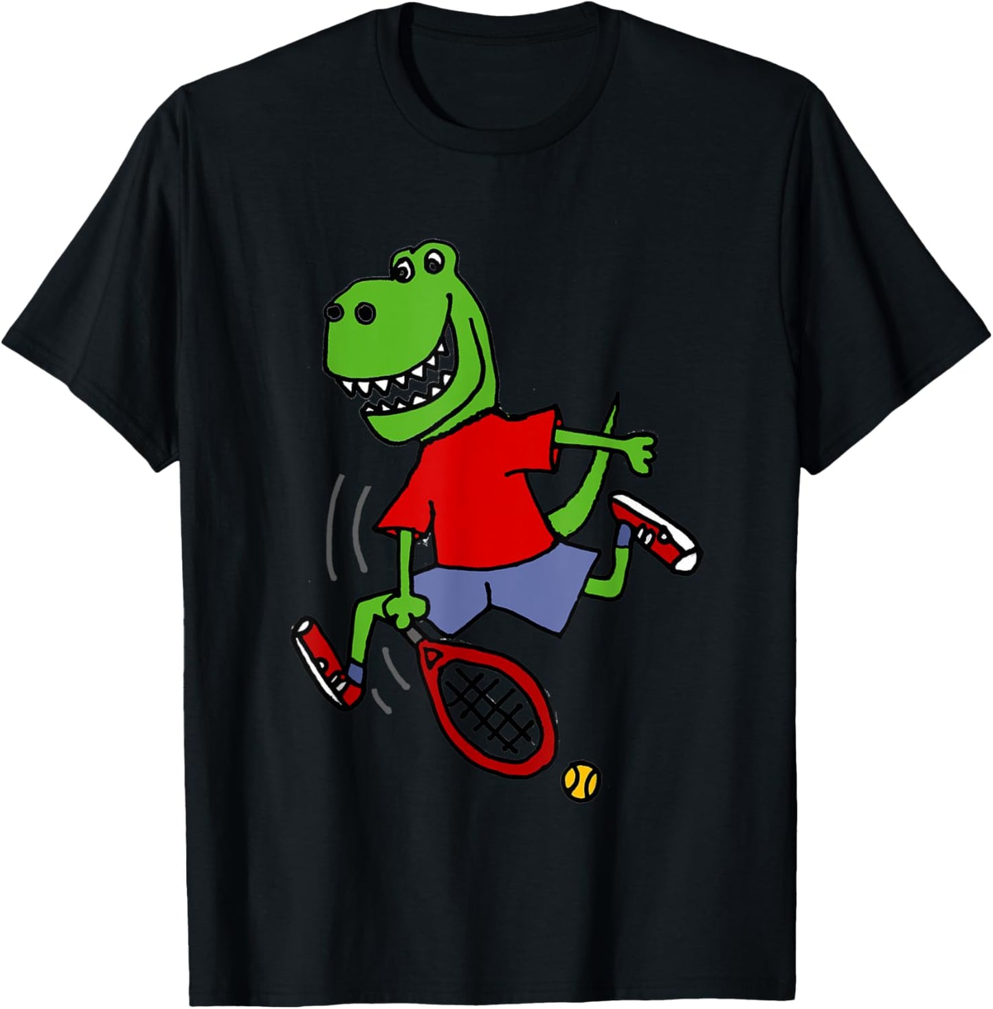 Smileteessports Funny T-rex Dinosaur Playing Tennis Cartoon T-Shirt - T-Shirt | Black