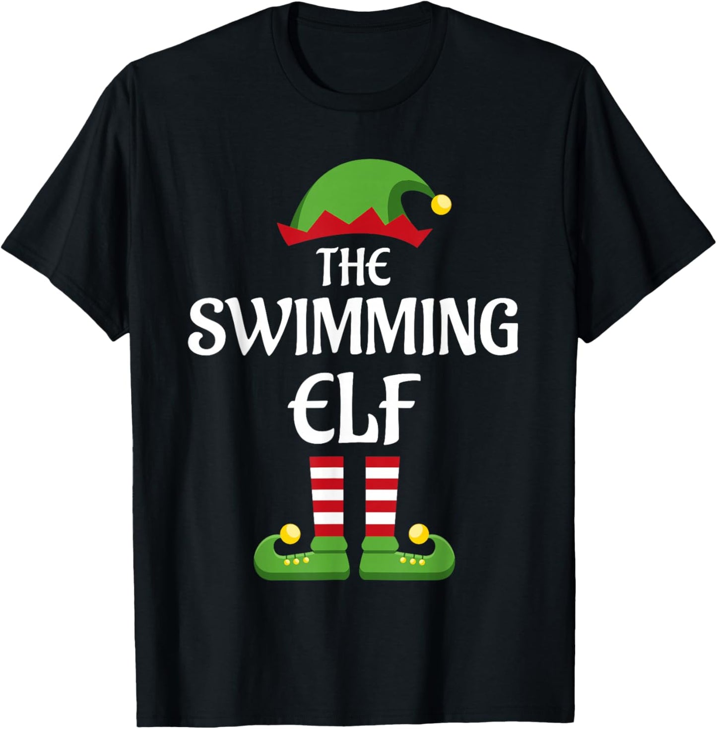 Swimming Elf Family Matching Group Christmas Swimmer T-Shirt - T-Shirt | Black
