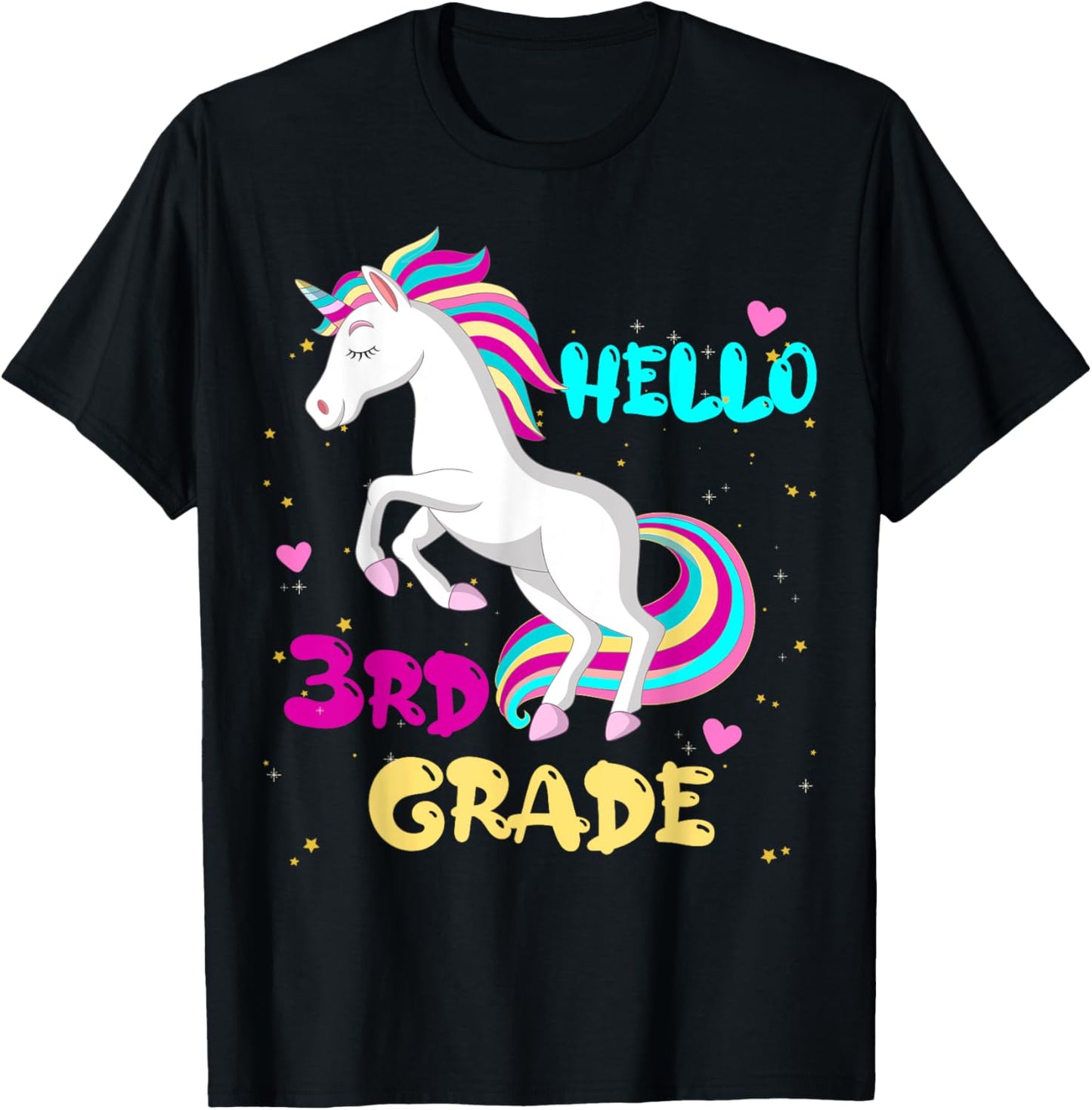 Back To School Unicorn Hello Kid First Day of Third grade T-Shirt - T-Shirt | Black