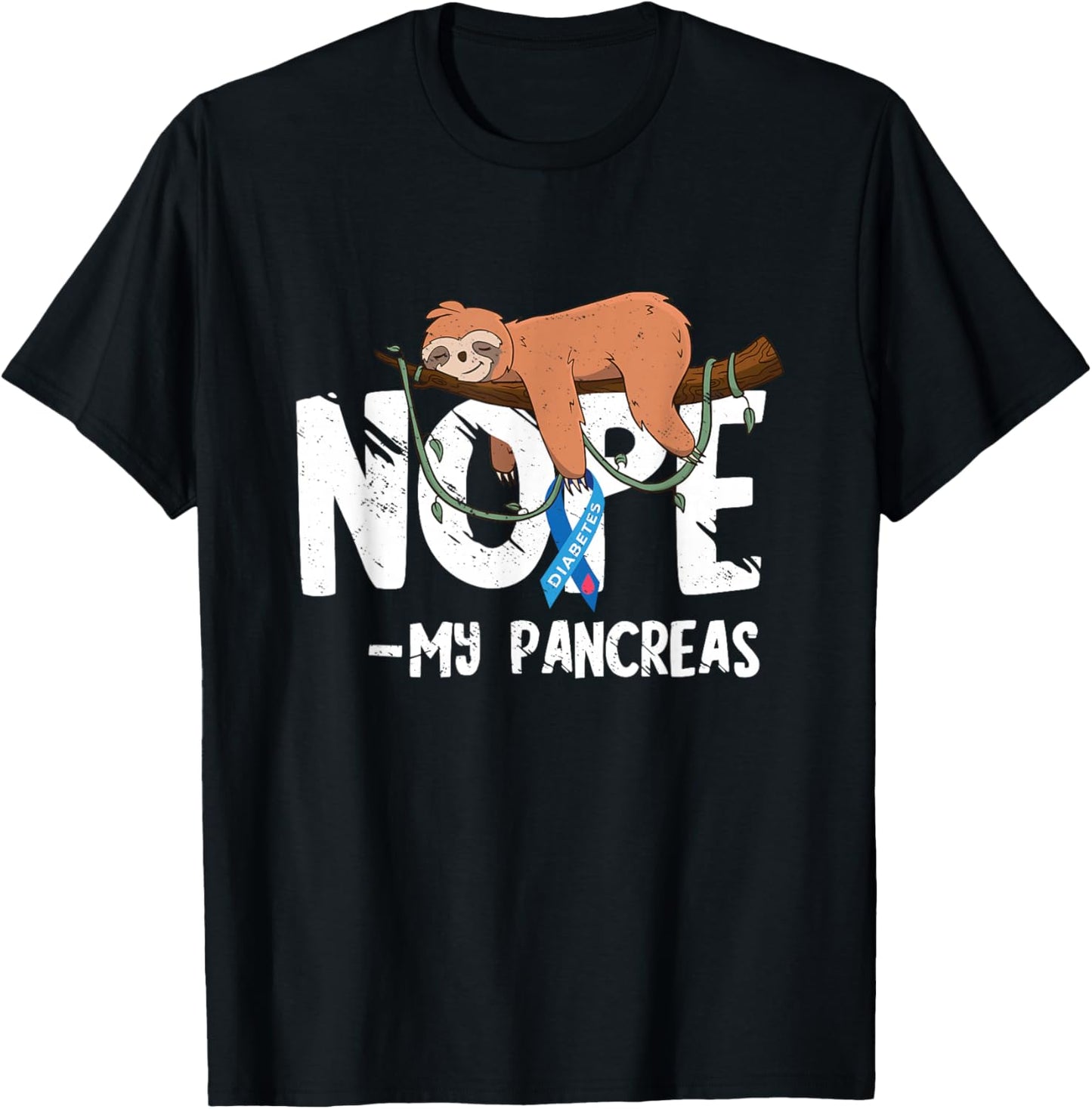 Pancreas Diabetes Awareness Blood Sugar Diabetic Sloth T1D T-Shirt - T-Shirt | Black