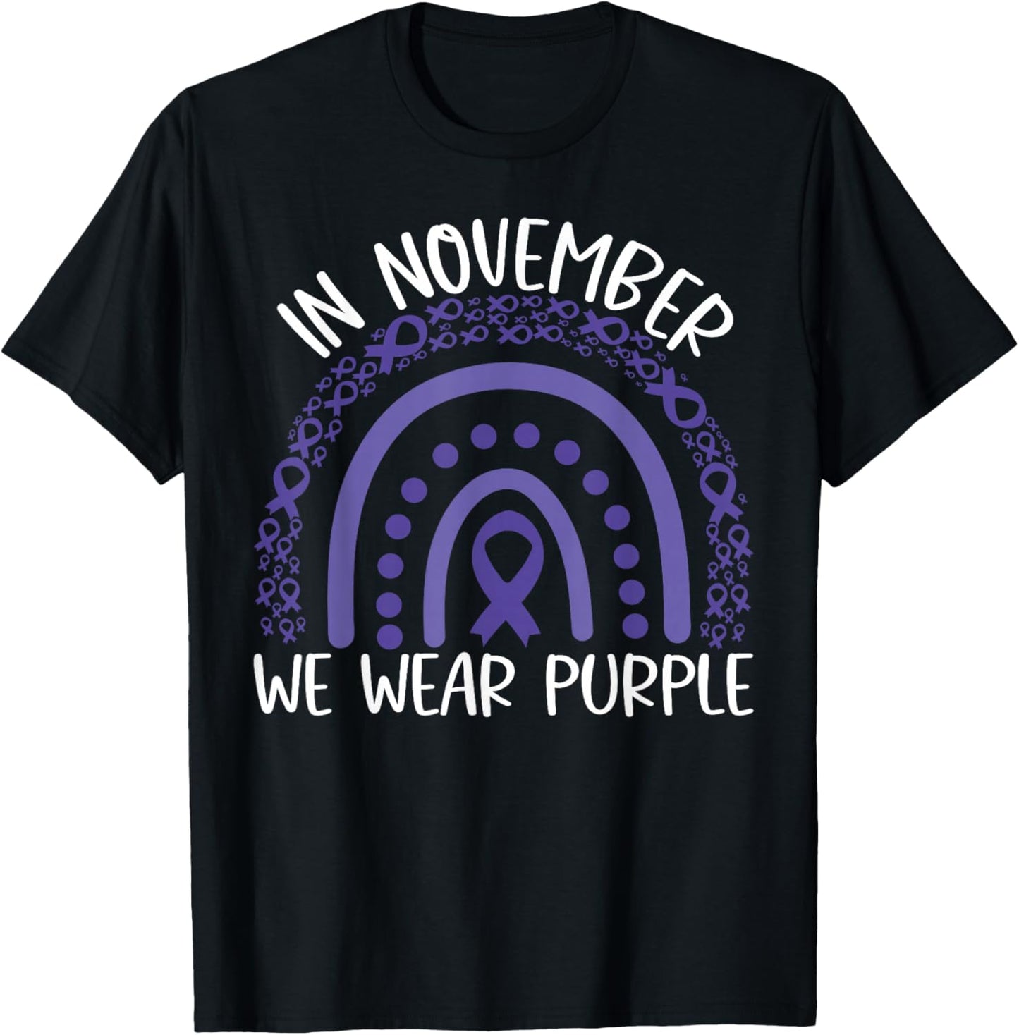 in November we Wear Purple Rainbow Pancreatic Cancer T-Shirt - T-Shirt | Black
