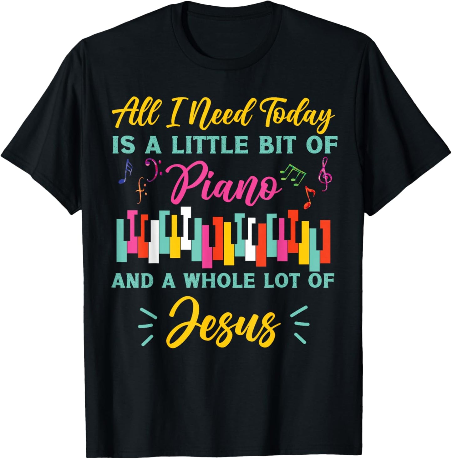 Piano Teacher Pianist Cross Jesus Christian Keyboard All I T-Shirt - T-Shirt | Black